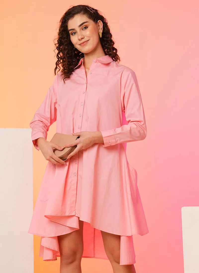 جلو باص فستان نسائي فضفاض غير متماثل بتصميم -